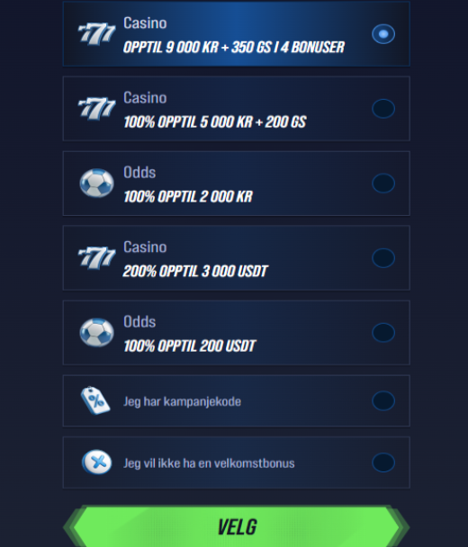 Bonusregistrering hos Vegas Hero Casino i Norge